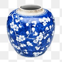 Blue jar png floral pattern sticker, transparent background.    Remastered by rawpixel