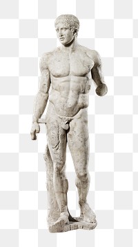 The Doryphoros png sticker, nude Greek God statue on transparent background.    Remastered by rawpixel