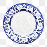 Blue ceramic plate png sticker, transparent background.    Remastered by rawpixel