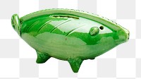 Green piggy bank png object sticker, transparent background.    Remastered by rawpixel