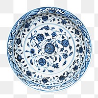 Floral plate png blue sticker, transparent background.    Remastered by rawpixel