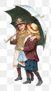 Png Two Girls Under an Umbrella on transparent background.   Remastered by rawpixel