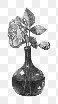 Rose flower vase png sticker, vintage illustration.   Remastered by rawpixel