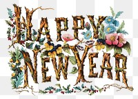 Happy New Year png typography sticker on transparent background.  Remastered by rawpixel