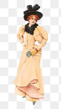 Victorian woman png yellow dress on transparent background.   Remastered by rawpixel