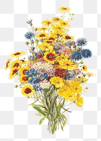 Yellow flower bouquet png sticker, vintage botanical on transparent background.   Remastered by rawpixel