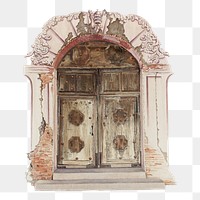 PNG vintage wooden arch door sticker, transparent background.   Remastered by rawpixel