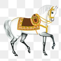 White vintage horse png sticker, charger on transparent background.    Remastered by rawpixel