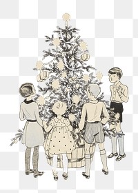 Kids png gathering around Christmas tree on transparent background.   Remastered by rawpixel