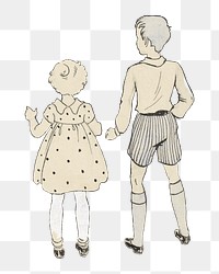 Boy and girl png siblings drawing on transparent background.   Remastered by rawpixel