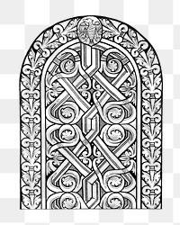 PNG stained glass window, black and white clipart, transparent background. Remixed by rawpixel.