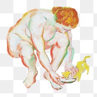 Franz Marc's png Nude with Cat on transparent background.   Remastered by rawpixel