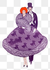 Vintage couple png ball gown apparel sticker, transparent background.  Remixed by rawpixel.