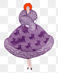 Vintage woman png purple ball gown dress sticker, transparent background.  Remixed by rawpixel.