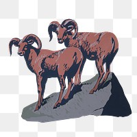 Bighorn sheep png sticker, vintage animal on transparent background.   Remixed by rawpixel.