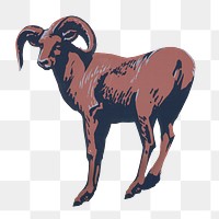 Bighorn sheep png sticker, vintage animal on transparent background.   Remixed by rawpixel.