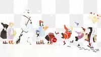 Snowball fight border png cute character illustration.  Remixed by rawpixel.