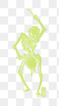 Green skeleton png playing drum sticker, transparent background.  Remixed by rawpixel.