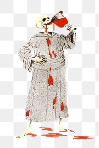 Skeleton png drinking blood sticker, transparent background.  Remixed by rawpixel.