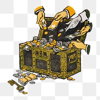 Investment png money chest sticker, transparent background.  Remixed by rawpixel.