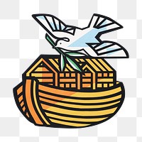 Dove flying png sticker, over a wooden boat with house, transparent background. Remixed by rawpixel. Remixed by rawpixel.