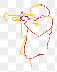 Man playing trumpet png colorful line art sticker, transparent background.  Remixed by rawpixel.