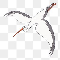 Flying crane png sticker, bird illustration, transparent background.  Remixed by rawpixel.