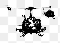 Flying helicopters png sticker, black vintage , transparent background.   Remixed by rawpixel.