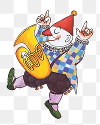 Clown playing tuba png character sticker, transparent background.  Remixed by rawpixel.