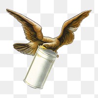 Flying bird with can png sticker, vintage on transparent background.   Remixed by rawpixel.