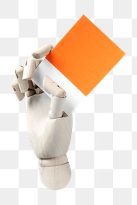 Figure hand png holding a blank notepaper in transparent background