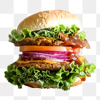 Vegan cheeseburger png food photography in transparent background