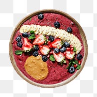 PNG acai bowl filled with good antioxidants in transparent background