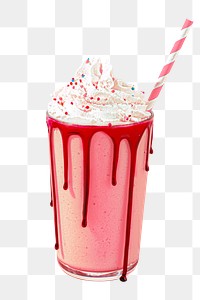 Strawberry milkshake png with whipped cream in transparent background