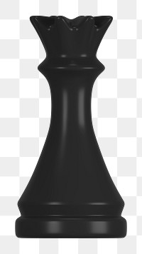 Queen png chess piece clipart, 3D black graphic on transparent background