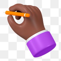 Black businessman's png hand holding pencil, 3D illustration, transparent background