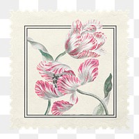 Flower postage stamp png sticker, transparent background