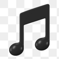 Music note png icon sticker, 3D rendering, transparent background