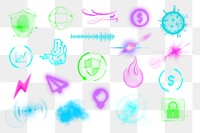 Neon technology png illustration sticker set, transparent background