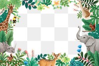 Jungle wildlife png frame, animal illustration, transparent background