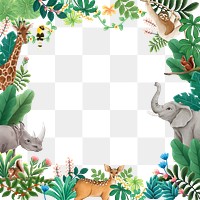 Jungle wildlife png frame, animal illustration, transparent background