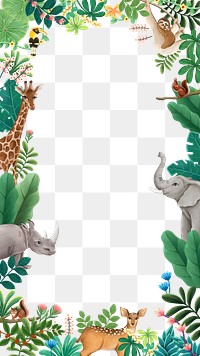 Jungle wildlife png frame, animal illustration, transparent background