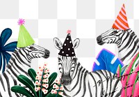 Cute zebras png border, animal illustration, transparent background