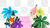 Cute birthday png border, animal illustration, transparent background