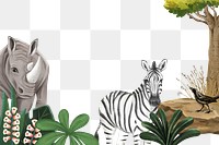 Safari animals png border sticker, transparent background