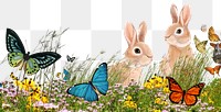 Aesthetic rabbits png border sticker, transparent background