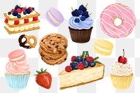 Desserts png illustration sticker set, transparent background