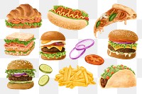Fast food png illustration sticker set, transparent background