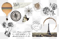 Travel journal png illustration sticker set, transparent background