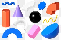 3D shapes png illustration sticker set, transparent background